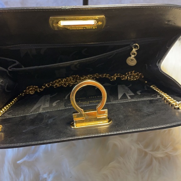 Salvatore Ferragamo Authentic Gancini chain Black Leather Clutch/Crossbody Bag - Picture 10 of 17